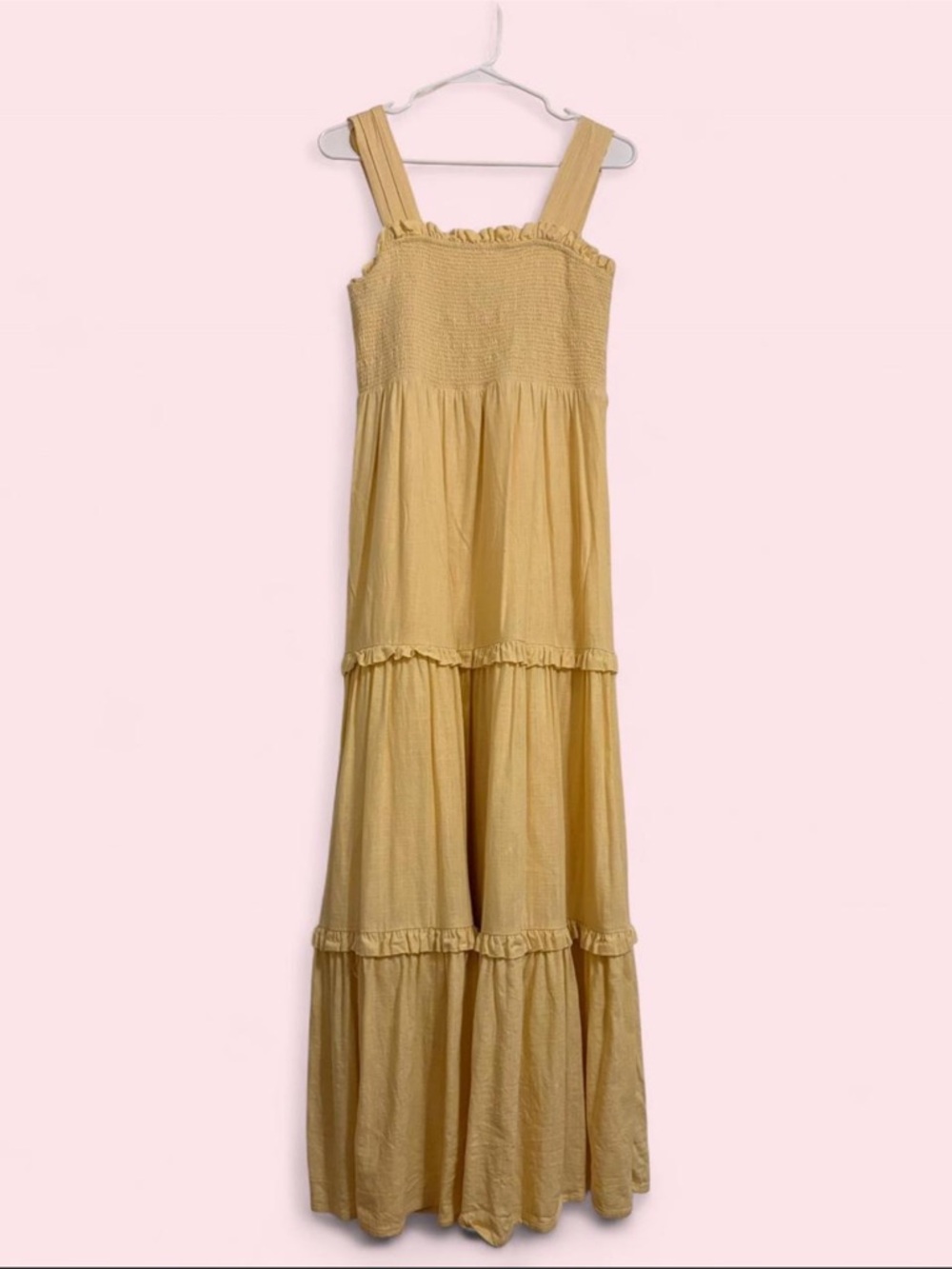 EXPRESS Yellow Smocked Tiered Maxi Dress Size M
